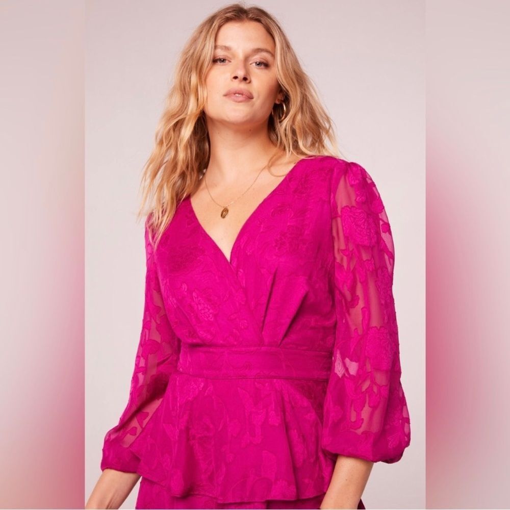 NWT B.O.G. Collective Kiss Me Fuschia Peplum Ruffle Tie Mini Dress Size large - Picture 6 of 16